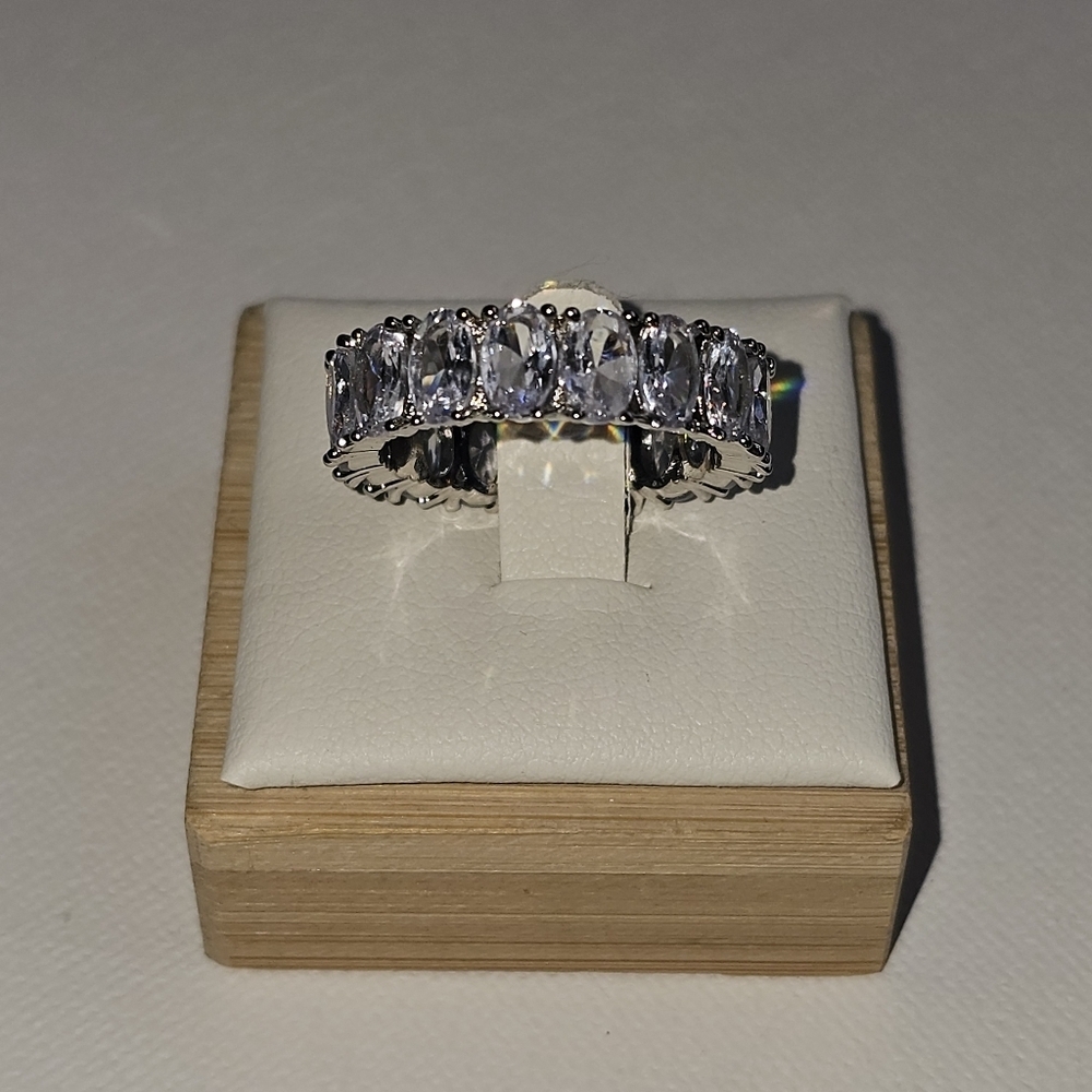 Baguette oval stone cz silver Plated Statement fashion ring - Picture 3 of 7